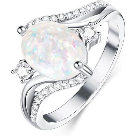 Jewelry - Opal Rings For Women 925 Sterling Silver White Oval Wedding Ring